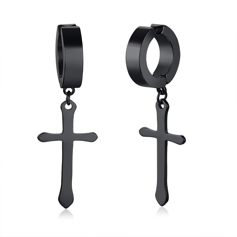 Vintage Men Punk Cross & Anhk Cross Huggie Dangle Clip ON