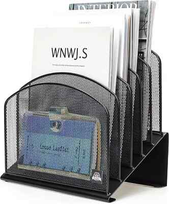 Inclined Desk File Organizer, 5-Section Vertical File Folder Holder Stand Metal
