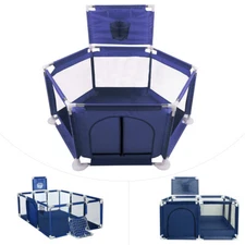 Foldable Baby Playpen Toddler Child Kid Safety Play Yard Fence Portable Blue