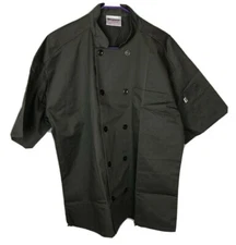 Uncommon Threads Chef Jacket Shirt Brown Double Button Short Sleeve Size Lg