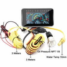 3In1 LCD Digital Gauge Car Kit Voltmeter Oil Pressure Water Temp Meter 12V-24V
