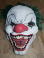Scary Rubber Clown Halloween Costume Mask with Green Hair Big Red Nose (#7)
