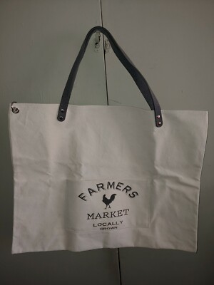 Farmers Market Canvas Tote Shopping Bag Leather Straps 22''x17'' Buy it SHIPS FAST