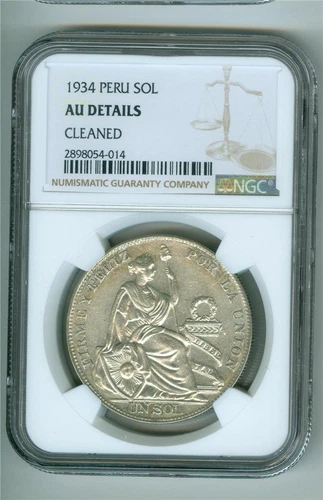 PERU 1934 UN SOL NGC AU DETAILS CLEANED