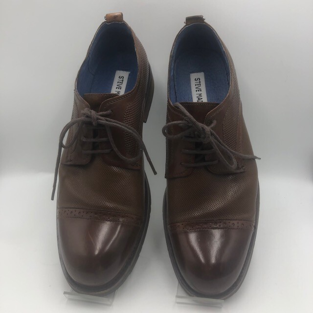 SAOLA Scarpe eleganti Oxford Steve Madden da uomo in pelle marrone punta a cappuccio taglia 8 Lesko stringate