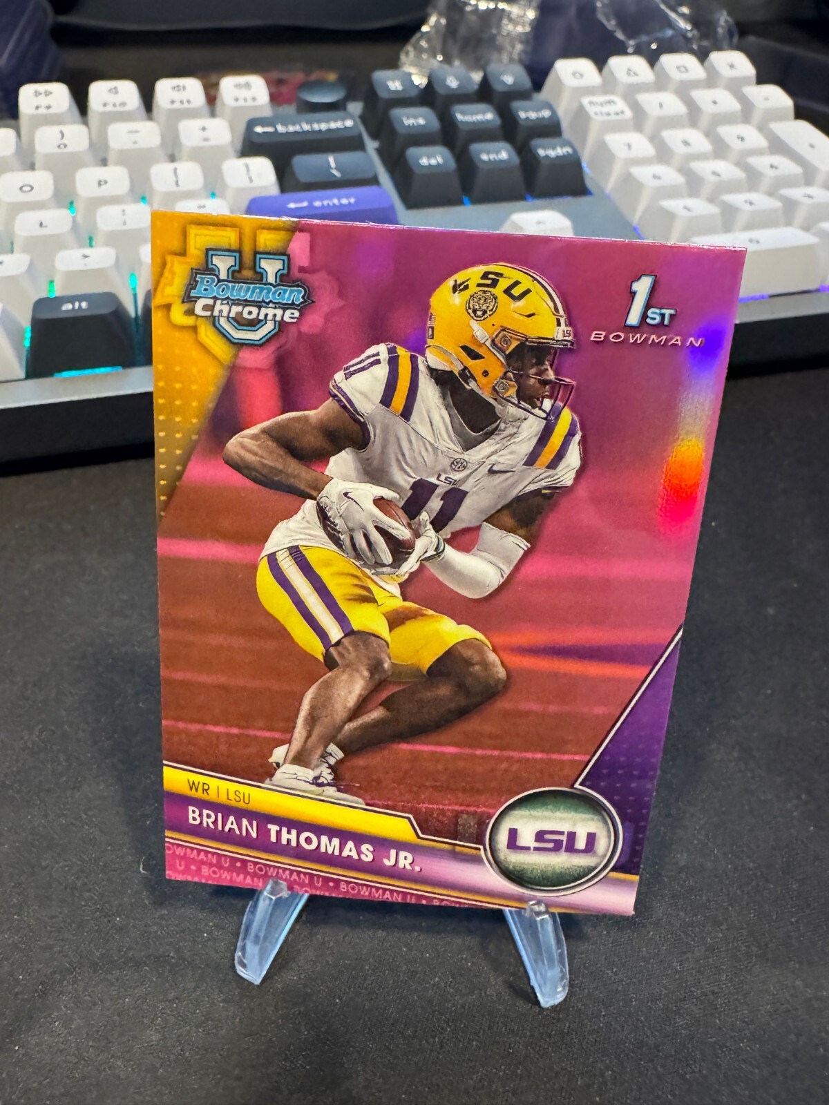 2023 Bowman University Chrome #8 Brian Thomas Jr. Pink Refractor 1st Bowman