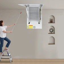 Hidden Ceiling Height Attic Ladder Folding Retractable Loft Stairs 12-Step 300kg