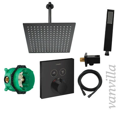 vanvilla Duschset Regendusche m. Armatur Hansgrohe HGS06 schwarz matt Unterputz