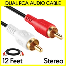 2 RCA Audio Cable 12 FT Dual RCA to 2x RCA Stereo Cord Amplifier Speakers Cable