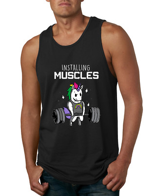 Wild Bobby Installing Muscles Unicorn Rainbow Men Gym Workout Tank Top