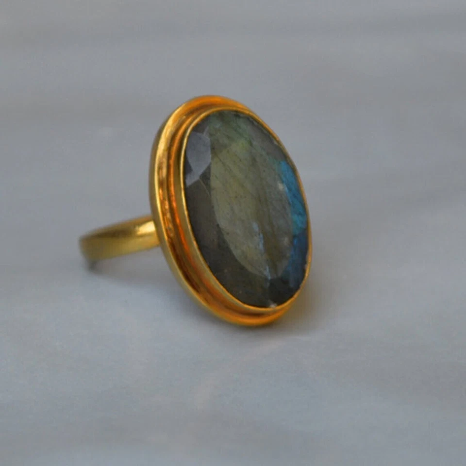 Anillo de labradorita azul facetado, anillo hecho a mano, plata de ley 925, anillo racimo, regalo Foto 3 de 4