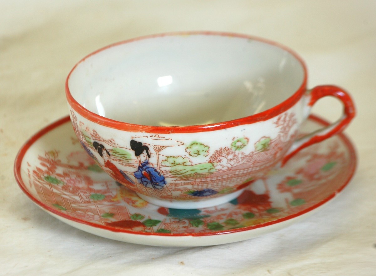 Asian Teacup & Saucer Set Japanese Geisha Girls Japan d | eBay