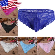 Men's Sissy Lace Crossdress Bulge Pouch Low Rise Lingerie Briefs Underwears