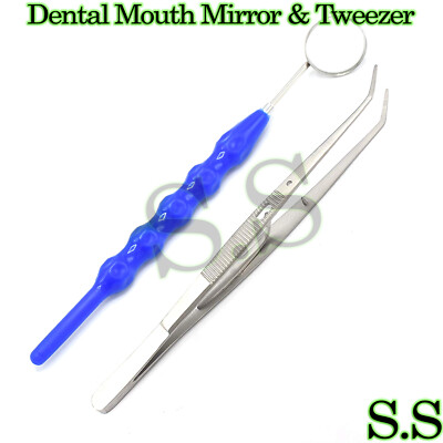 Dental Examination Tools inspection Mouth Mirror + Handle Self Locking Tweezer