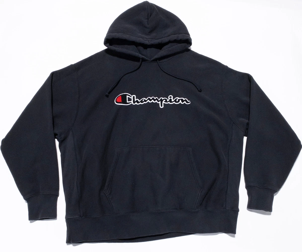 Champion Reverse Weave Hoodie Menu0026#039;s 3XL Pullover Solid Black Logo  Heavyweight | eBay