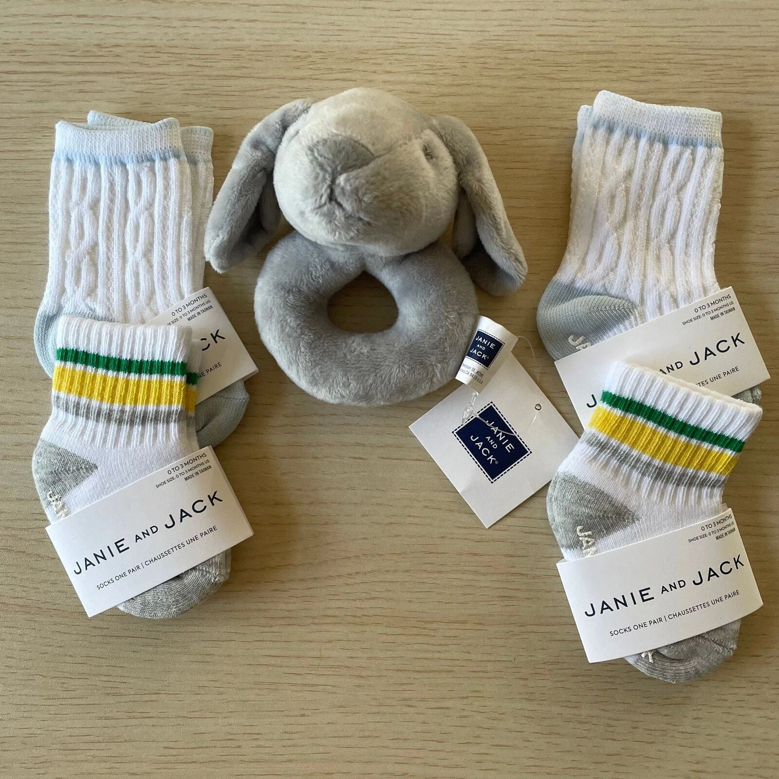 Janie and Jack Baby Boy Sock and Rattle Set Size 0-3 Months
