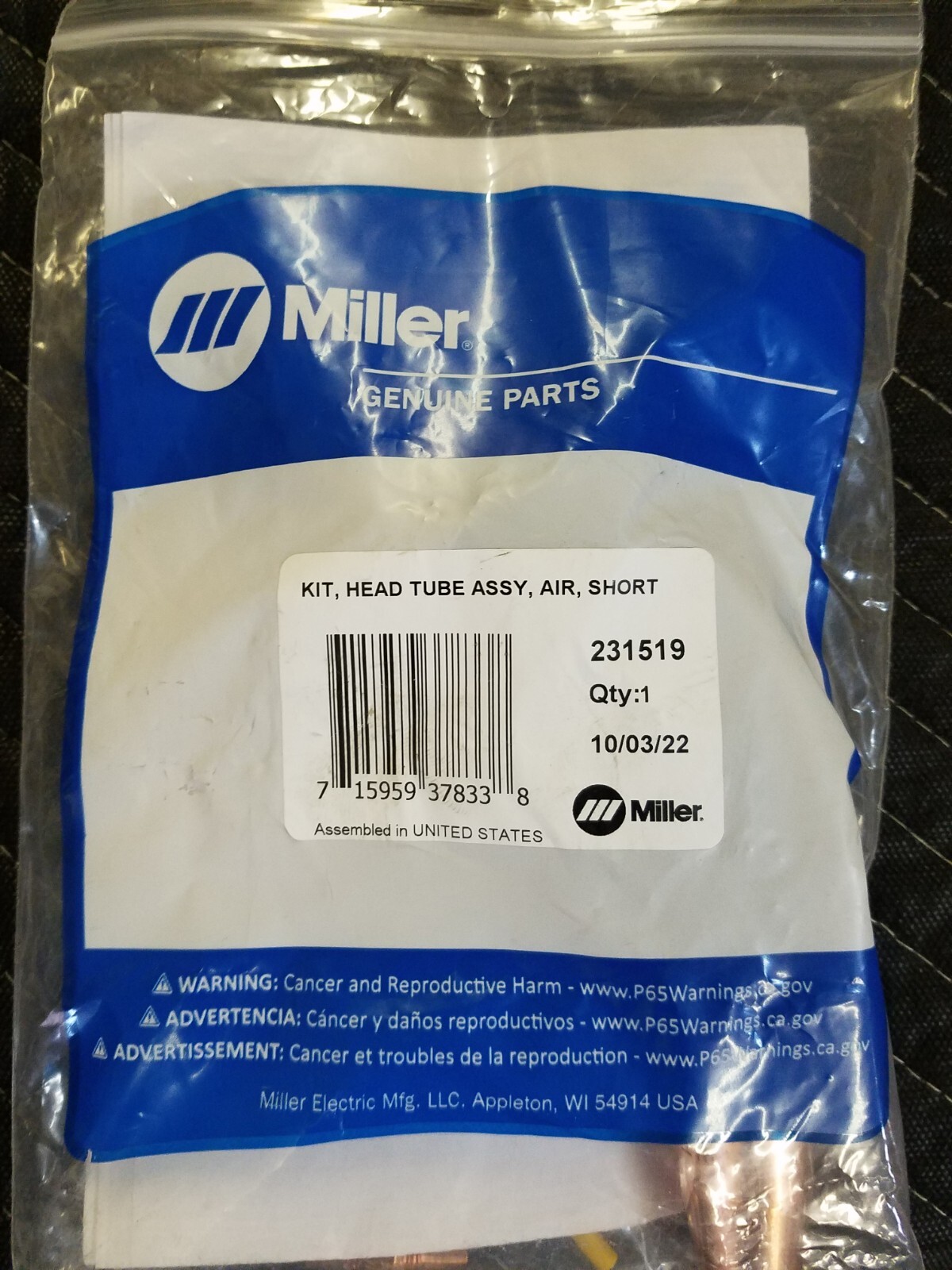 Miller 231519 Head Tube Assembly for sale online eBay