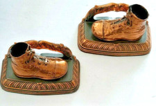 Vintage Bookends Copper Bronzed Baby Shoes Set of 2