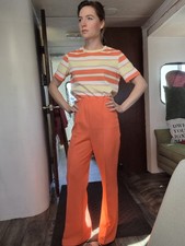 Vintage 70s 80s Graff California Weat Pants Shirt 2 Piece Set Orange Yellow