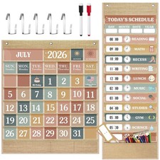 2 PCS Classroom Calendar Pocket Chart 15 1 Daily Schedule Home Modern Wood