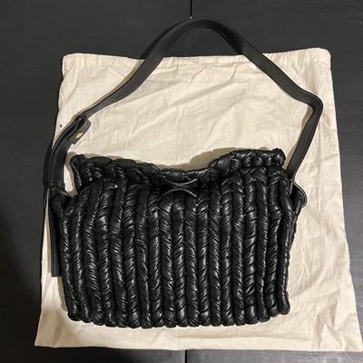 $844 Nanushka Women's Off Black The Busket Faux Leather Shoulder Purse Bag