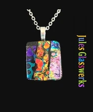 Hand Crafted  Dichroic Fused Glass  Pendant Necklace W/ Chain #1725