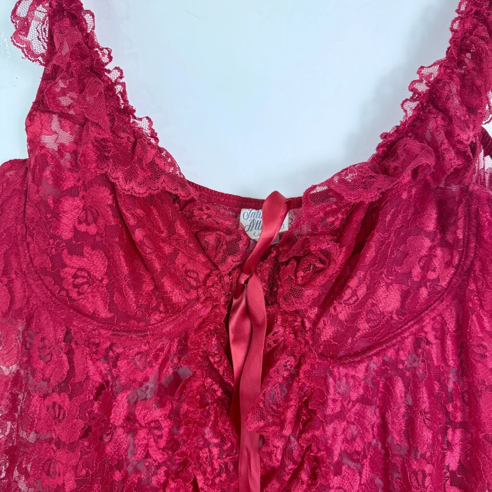 Intimate Attitudes Sheer Red Lace Tie Front Chemise Negligee Nightgown Size 2X - Image 4 of 4