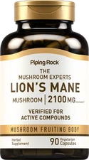 Lions Mane Mushroom Capsules | 2100mg | 90 Count | Vegetarian | by Piping Rock
