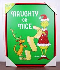 Grinch and Max Naughty -or- Nice Canvas Wood Framed Picture Art Wall Decor