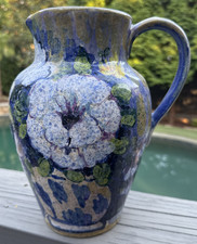 Jarrón italiano Bellini Piu pintado a mano de cerámica floral de 10" hecho en ITALIA