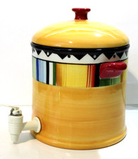 Gibson Fandango Stoneware Beverage Dispenser Yellow Drink Server Party Container