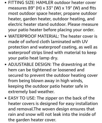 Patio Heater Cover Outdoor Heater Cover Waterproof with 89H x 33W x 19 Diameter - Picture 8 of 8