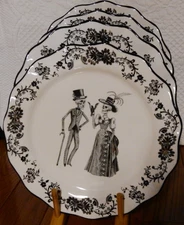 Potter's Studio Halloween VICTORIAN SKELETON Dinner Plates Set of 4 NEW