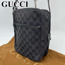 GUCCI Vintage GG Canvas Leather Messenger Shoulder Bag Black Crossbody Italy