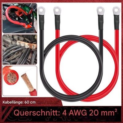 4 AWG Gauge 60cm 20mm2 Batterie Kabel Wechselrichter Litzenkabel Ringösen M8 KFZ