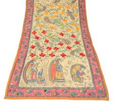 Sushila Vintage Beige Handmade Dupatta Madhubani Art Chanderi Silk Long Stole