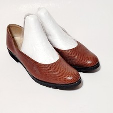 Salvatore Ferragamo Brown Pebbled Leather Low Wedge Slip On Shoes Italy Wms 7.5N
