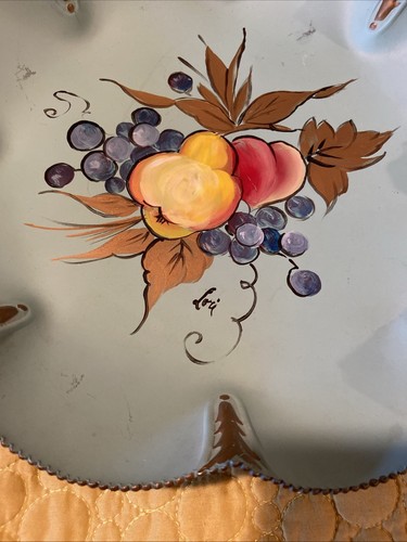 VTG 1950 Farber Shelvin Metal Hand Painted By Lori Floral 13 Inch Round Fluted - Picture 6 of 21