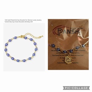Authentic 14K Gold Plated Evil Eye Bracelet For Women Lucky Jewelry Turkish Blue Eye