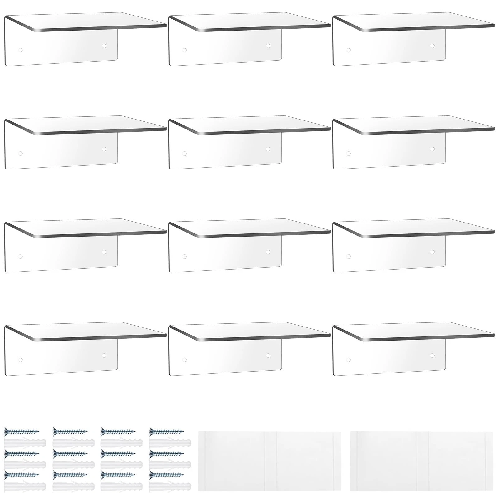 12 Pcs 6 Inch Acrylic Floating Shelves Wall Mounted Display Rack for Plants