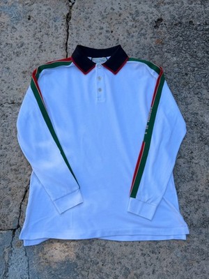 Gucci Men s XL Long Sleeve Polo Shirt White Green Red Web Stripe Logo Italy