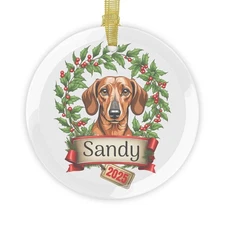 Custom Holiday Pet Dog Glass Ornament - Dachshund