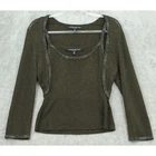 Carmen Marc Valvo Sweater Set Womens Medium Beaded Trim Metallic Copper Y2K