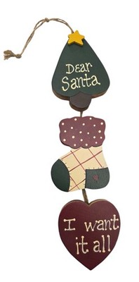  Dear Santa - I Want It All  Hanging Wooden Heart Stocking Tree Christmas Decor