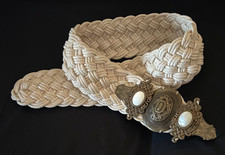 Marjorie Baer SF Signed Braided Cotton Adjustable Belt Detailed Brass Buckle