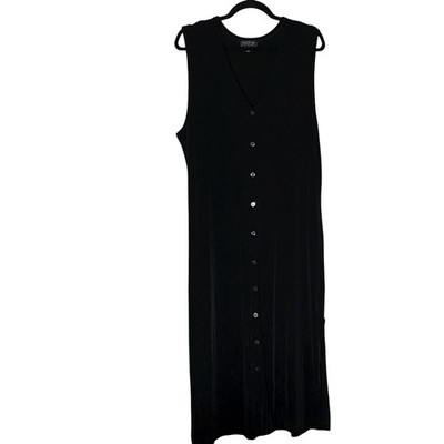 August Max XL Black Slinky Sleeveless Button Front Maxi Dress / Longline Duster