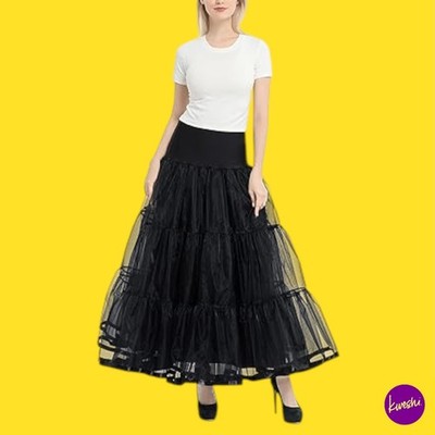 Markenloser Damen Maxi Tüll Rock, Schwarz, UK XL | EU 46 | US XL