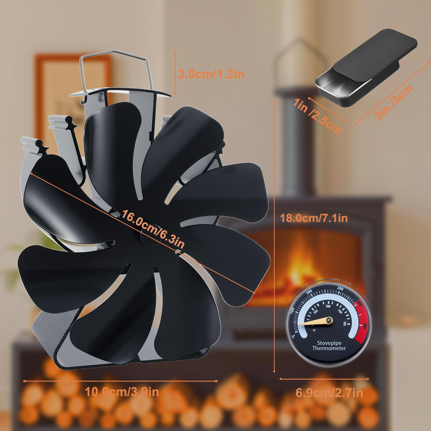 VODA Wood Stove Fan Heat Powered Non-Electric Thermal Fan for Wood Burners
