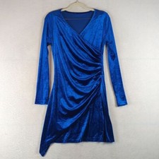 Women's Sapphire Blue Velvet Ruched Long Sleeve Mini Dress Size S