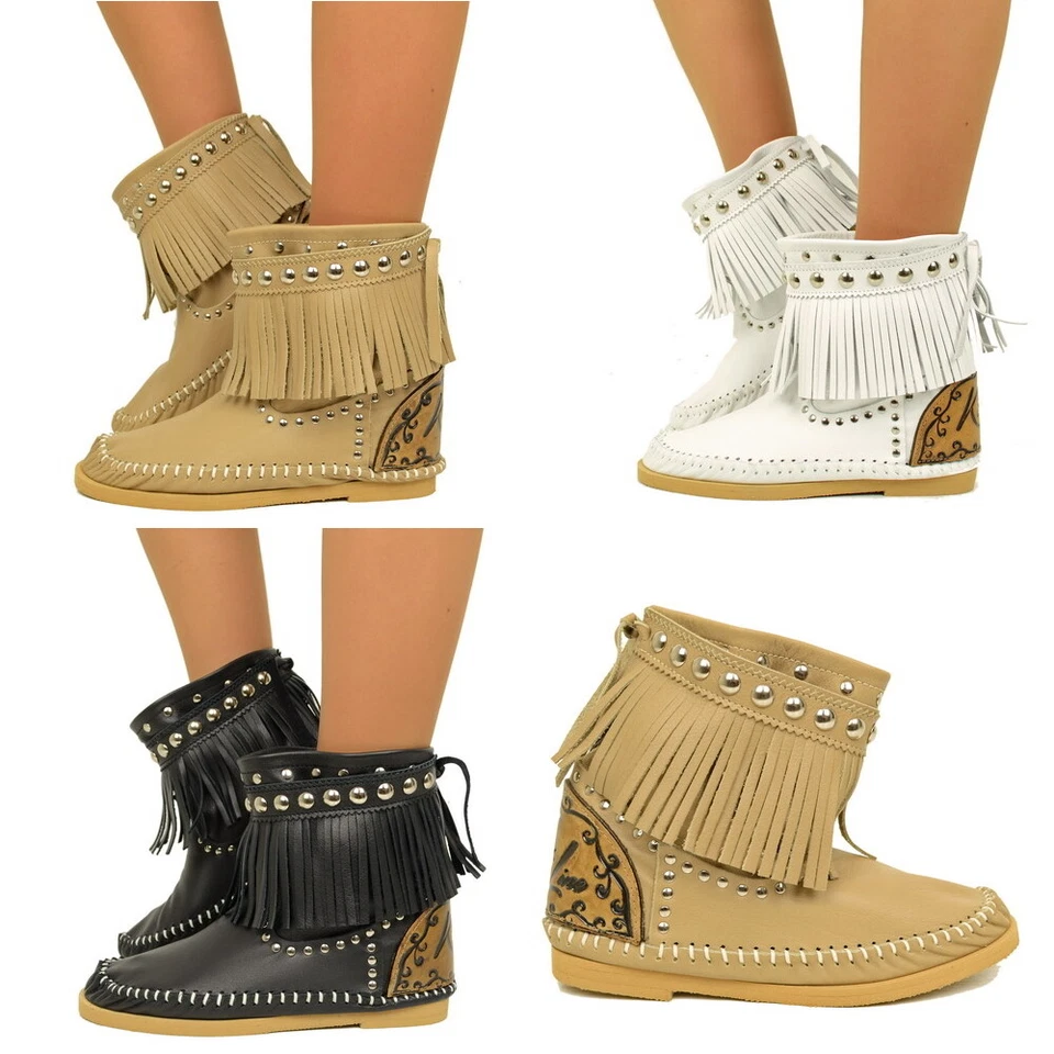 Damen Indianer Stiefel Ibiza Ankle Boots MADE IN ITALY Echtleder KIKKILINE Giuli - Bild 1 von 1